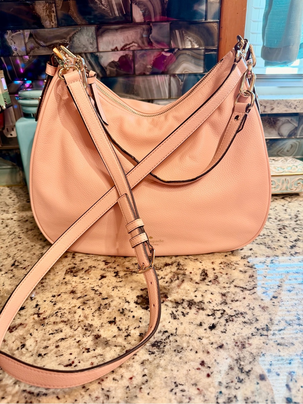 kate spade Blush Pink Pebbled Leather Shoulder Bag with Adjustable Strap